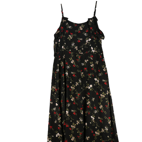 Black Floral Midi Dress Womens Size XXL Sheath Off Shoulder Spaghetti Strap - Picture 7 of 8